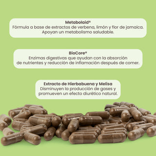 Hello Flat! | Metabolaid®, Enzimas BioCore®, Extracto de Hierbabuena y Melisa