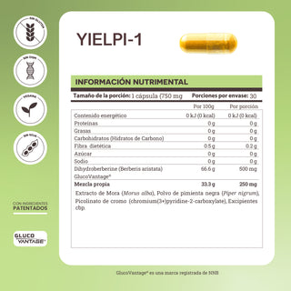 YIELPI-1 | Berberina GlucoVantage®, Picolinato de Cromo, Extracto de Mora y Pimienta Negra