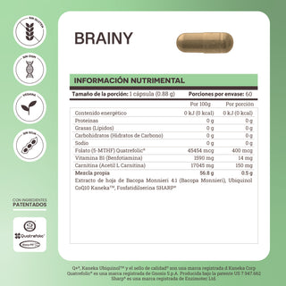 Brainy |  Nootrópico con Bacopa, CoQ10, Metil Folato y Fosfatidilserina Sharp®