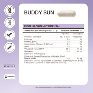 Buddy Sun | Nutroxsun®, Astaxantina y Genisteína