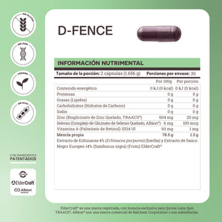 D-Fence | Elderberry ElderCraft®, Echinacea, Zinc, Selenio y Vitamina A