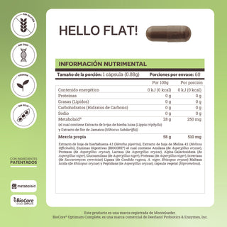 Hello Flat! | Metabolaid®, Enzimas BioCore®, Extracto de Hierbabuena y Melisa