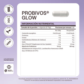 Probivos Glow | Probióticos con Bisglicinato de Zinc Quelado (TRAACS®)
