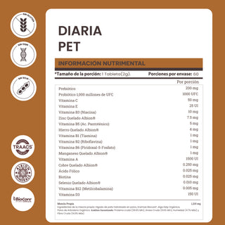 Diaria Pet | Pre + Probióticos con Mezcla de Vitaminas, Minerales Quelados y Enzimas Biocore®