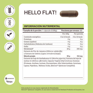 Hello Flat! | Metabolaid®, Enzimas BioCore®, Extracto de Hierbabuena y Melisa