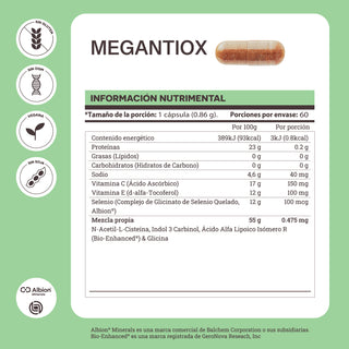 MegAntiox | Antioxidantes ALA, NAC, Indol 3 Carbinol, Vitaminas C & E