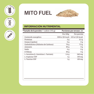 Mito Fuel | Pre-workout: D-Ribose, L-Carnitine Tartrate, L-Taurine and L-Arginine